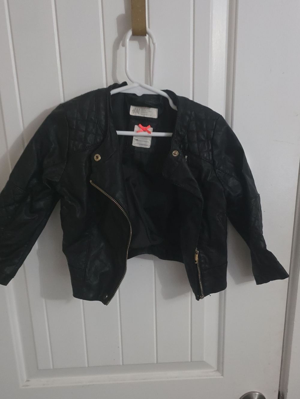 H&M Black Quilted Faux Leather Moto Jacket for Kids